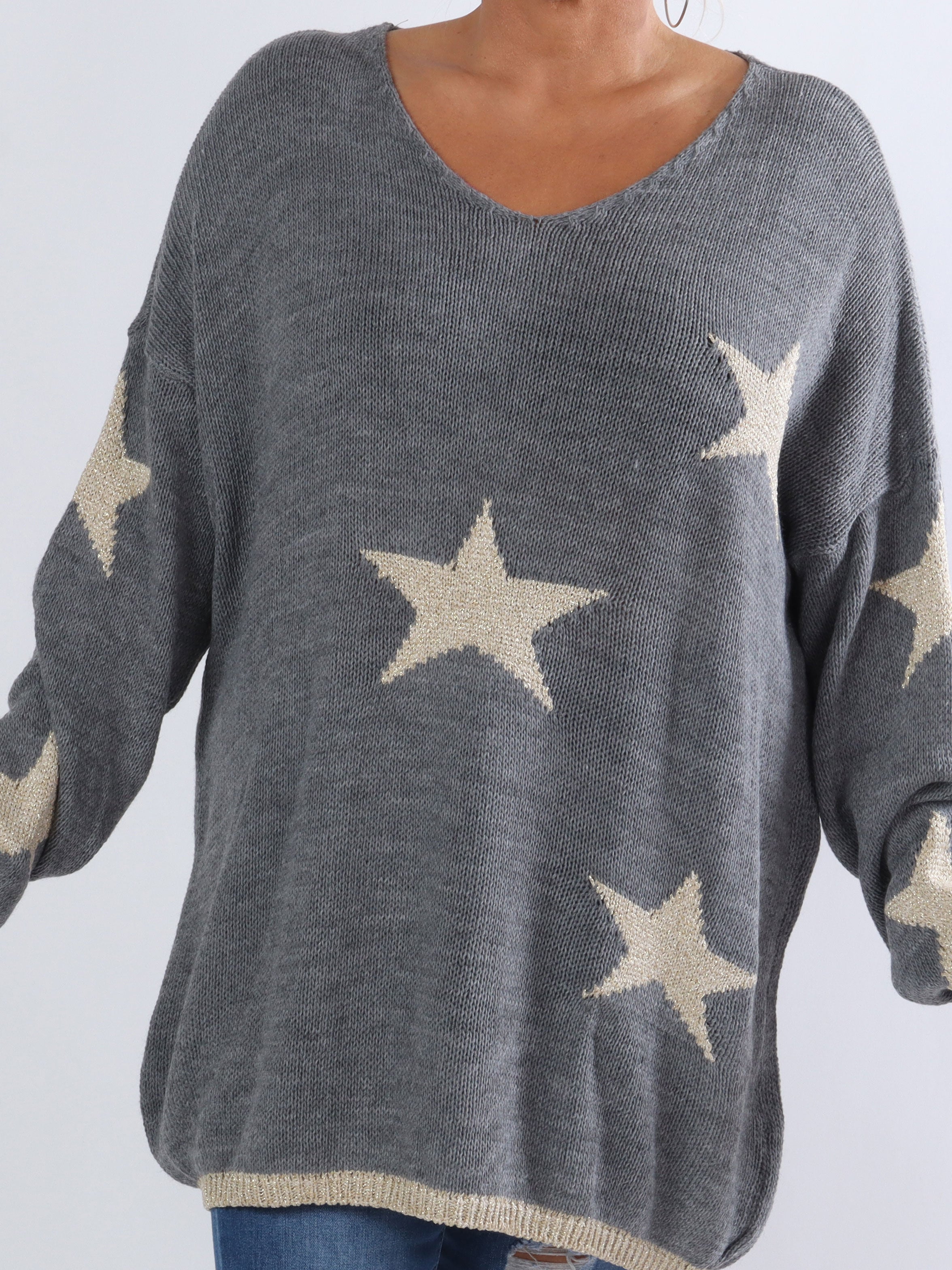 Dina - Plus size strik med fine guldstjerner